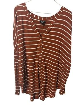 a.n.a Rust and White Striped Button-Front Long Sleeve Top